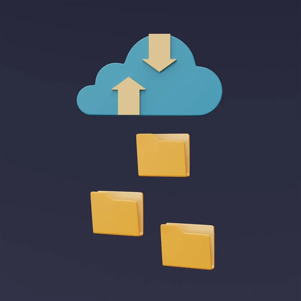 Koncepcja Technologii Przechowywania Chmurze Symbol Niebieskiej Chmury Ikoną Folderu Baza — Zdjęcie stockowe