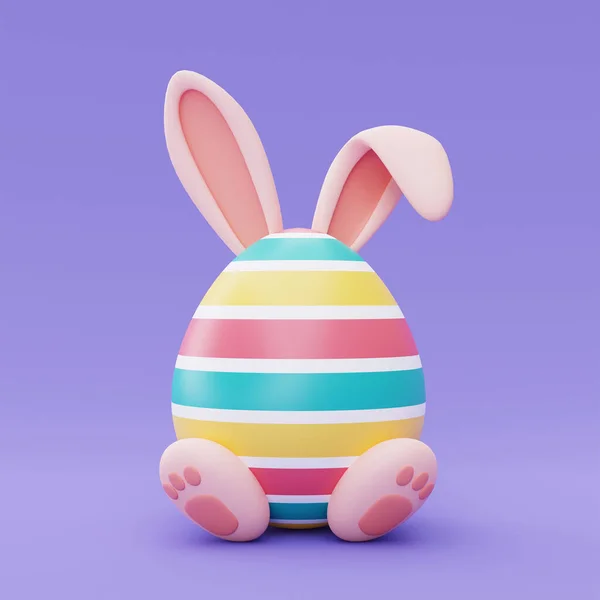 Colorful easter eggs with bunny ears on purple backgound,happy easter holiday concept.minimal style,3d rendering.