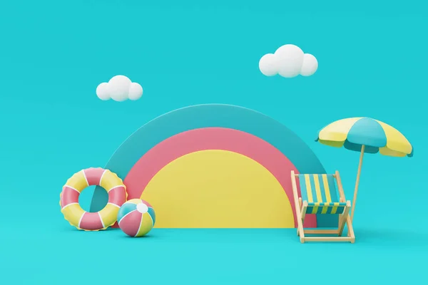 Rendering Summer Vacation Concept Colorfull Podium Display Summer Elements Clouds — Stock Photo, Image