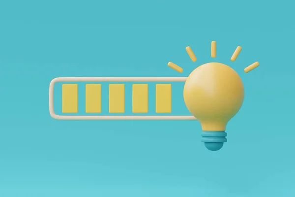 3Dレンダリング青の背景に黄色の電球 アイデアの読み込みコンセプト ビジネスアイデア 最小限のスタイル 3Dレンダリングのための創造性 — ストック写真