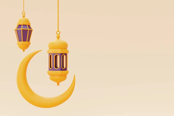 Ramadán Saludos Con Linterna Luna Creciente Fiesta Islámica Raya Hari — Foto de Stock