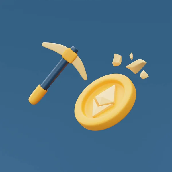 Crypto Valuta Mijnbouw Concept Met Ethereum Munten Pikhouweel Blockchain Technologie — Stockfoto