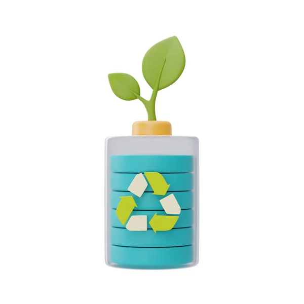 Akkuladung Und Ökologie Symbol Mit Grünem Blatt Intelligentes Energiesparen Happy — Stockfoto