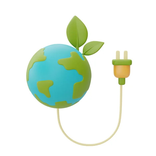 Globe Mondial Avec Feuille Verte Prise Courant Économie Énergie Intelligente — Photo