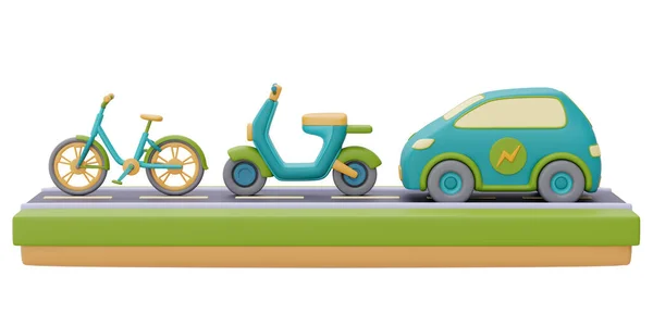 Coche Eléctrico Motocicleta Bicicleta Una Carretera Concepto Energía Sostenible Respetuoso —  Fotos de Stock