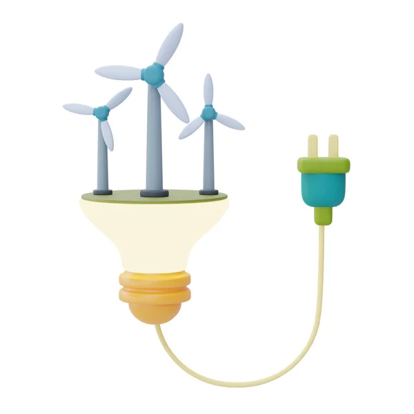 Ampoule Avec Éolienne Prise Courant Source Alternative Électricité Happy Earth — Photo
