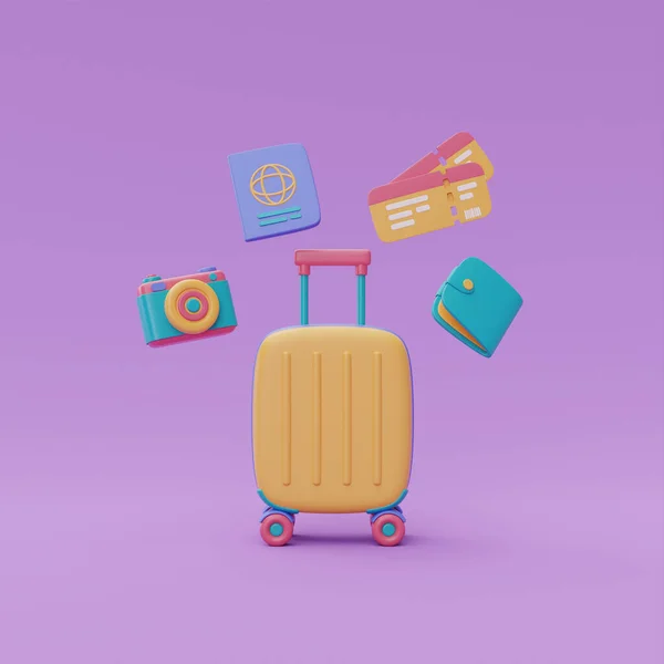 Tourism Travel Plan Trip Suitcase Wallet Tickets Passport Camera Holiday — Zdjęcie stockowe