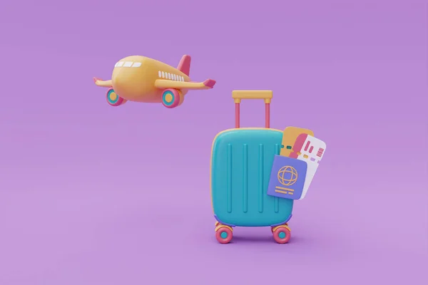 Turystyka Plan Podróży Podróży Samolot Walizka Paszport Bilety Czas Podróży — Zdjęcie stockowe