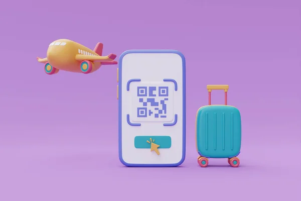 Turizm ve seyahat planı, akıllı telefondan uçak ve bavul taraması, seyahat zamanı, online uçak biletleri rezervasyonu, tatil tatili, 3D görüntüleme