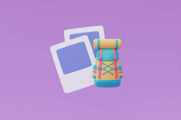 Time Travel Concept Backpack Photo Frame Tourism Travel Plan Trip — Zdjęcie stockowe