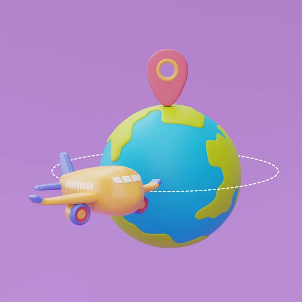 Airplane Flying World Location Pin Tourism Travel Plan Trip Concept — Zdjęcie stockowe