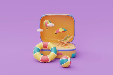 Turizm ve seyahat planı, seyahat zamanı, yaz tatili tatili, 3D görüntüleme.