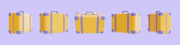Набір Жовтих Валіз Ізольовані Фіолетовому Фоні Туризм Подорожі Рендерингу — стокове фото