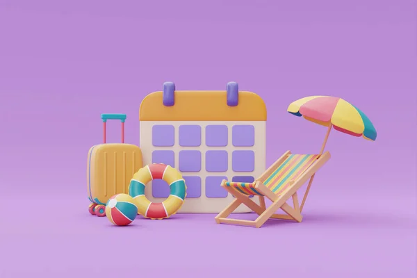 Time Travel Concept Calendar Suitcase Summer Beach Element Tourism Travel — ストック写真