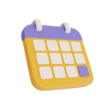 Sarı takvim arka planda izole edildi, tatil tatili, seyahat zamanı, 3D görüntüleme