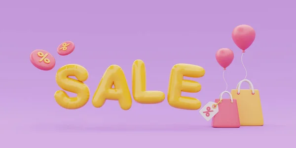 Wielki Rabat Promocja Sprzedaży Koncepcji Sprzedaj Słowo Torby Zakupy Balon — Zdjęcie stockowe