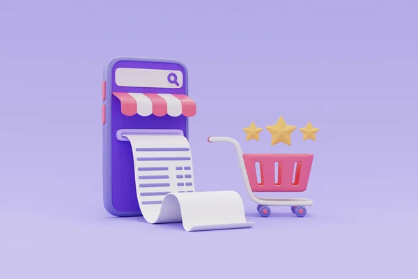 Online Shopping Store Bill Shopping Cart Star Rate Review Symbol — Zdjęcie stockowe