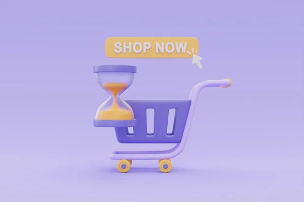 Online Shopping Shopping Cart Hourglass Marketing Time Flash Sale Promotions — 图库照片
