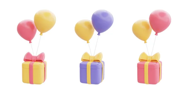 Set Gift Boxes Balloon Floating Isolated White Background Great Discount — Stock Photo, Image
