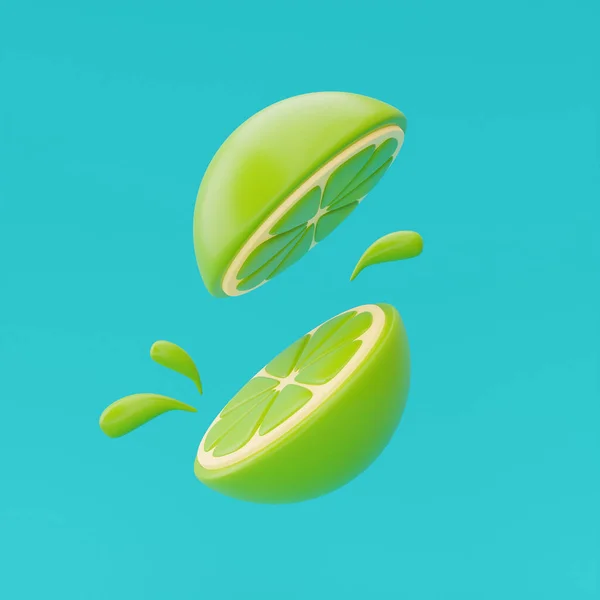 Rebanada Limón Flotante Aislado Sobre Fondo Azul Frutas Verano Renderizado —  Fotos de Stock