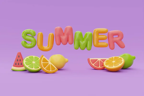 Frutas Verano Colores Con Sandía Limón Naranja Concepto Hora Verano — Foto de Stock