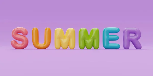 紫色の背景に隔離された夏のカラフルなバルーンテキスト 夏時間のコンセプト 3Dレンダリング — ストック写真