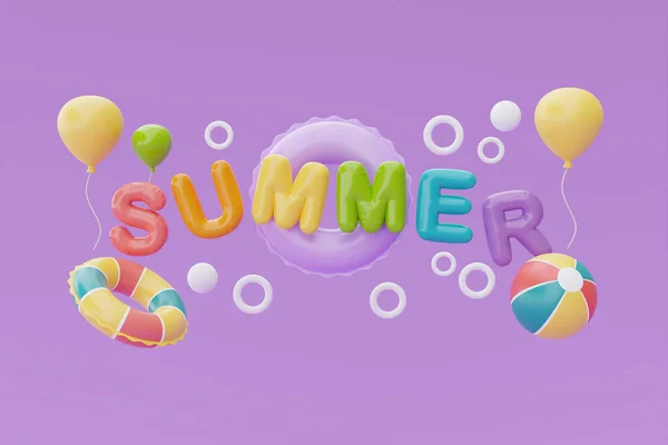 Summer Time Concept Colorful Balloon Text Summer Beach Elements Purple — Stock Photo, Image