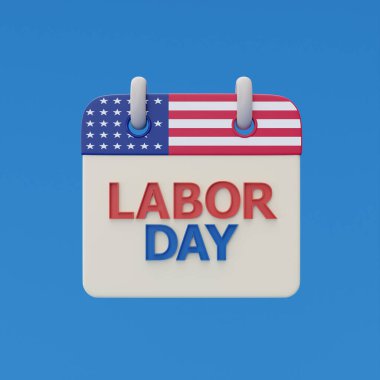 Mavi arka planda takvim ve inşaat araçlarıyla mutlu çalışma günleri, 3D renderin