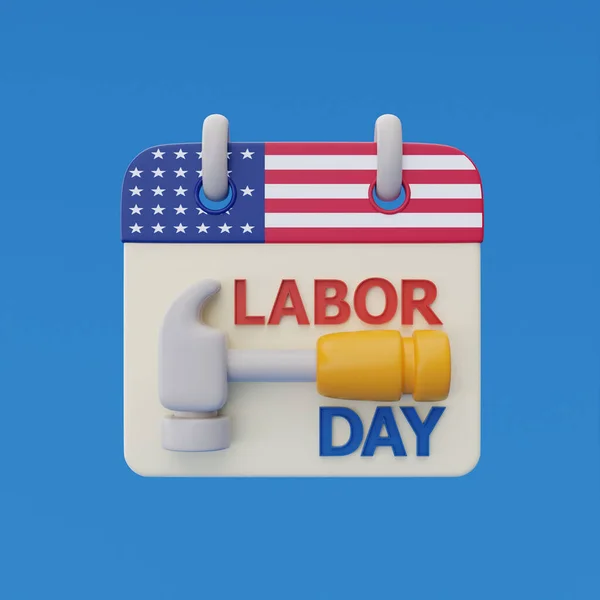 Happy labor day usa concept with calendar and construction tools on blue background, 3d renderin
