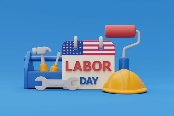 Happy Labour Day Usa Concept Calendar Construction Tools Blue Fone — стоковое фото