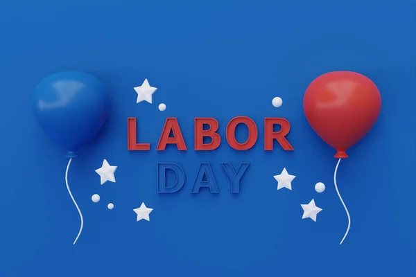 Happy labor day usa concept with construction tools and balloon on blue background, 3d renderin