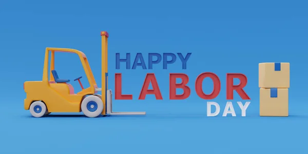 Happy Labour Day Usa Concept Forft Truck Construction Tools Blue — стоковое фото