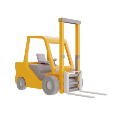Forklift kamyonu beyaz arka planda izole edilmiş, inşaat malzemeleri ve ekipman, işçi günü. 3d renderin