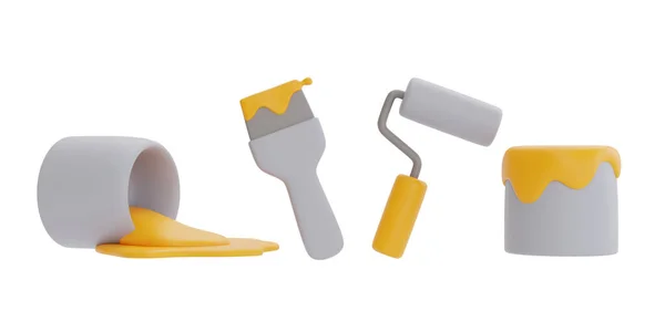 Set Construction Tools Equipment Paint Brush Sponge Roller Paint Can — 스톡 사진