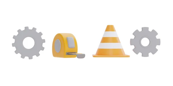 Set Construction Tools Equipment Gear Tape Measure Traffic Cone Labor — 스톡 사진