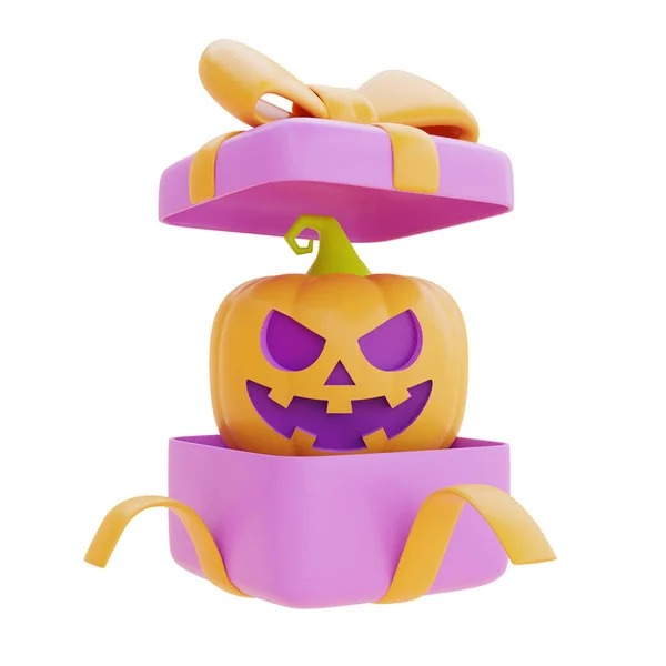 Geöffnete Geschenkboxen Mit Halloween Jack Lantern Kürbis Isoliert Auf Weißem — Stockfoto