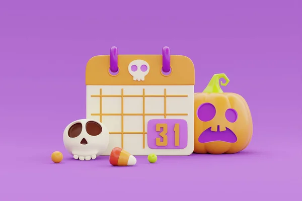 Feliz Halloween Con Calendario Calabazas Jack Lantern Caramelos Colores Sobre —  Fotos de Stock