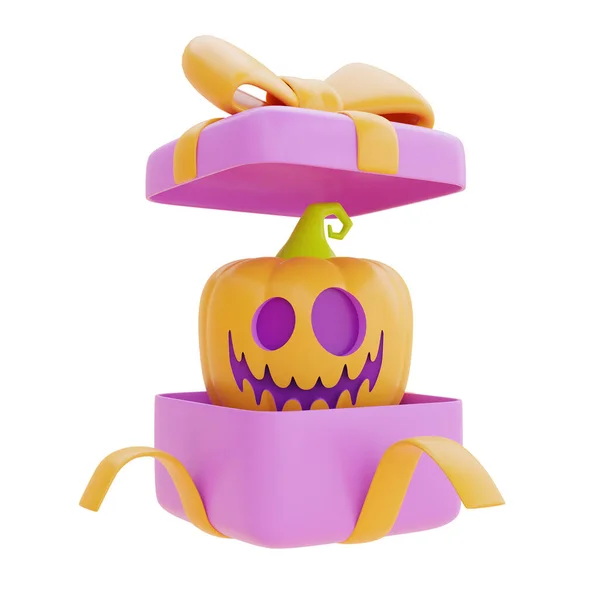 Coffrets Cadeaux Ouverts Avec Citrouille Halloween Jack Lantern Isolée Sur — Photo