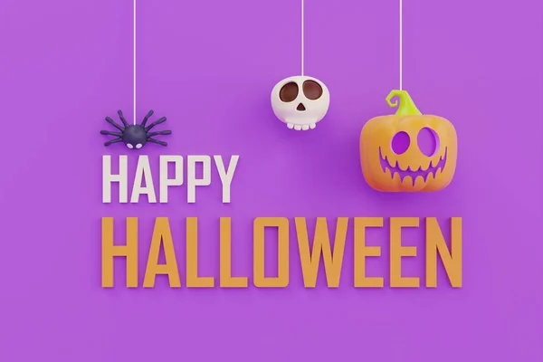 Joyeux Halloween Avec Jack Lantern Citrouilles Personnage Sur Fond Violet — Photo