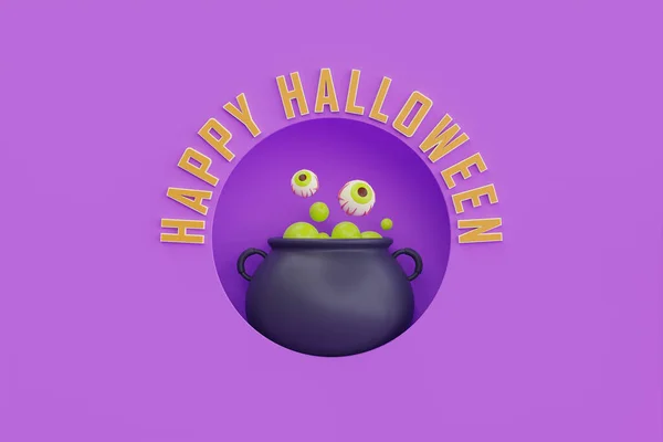Happy Halloween Witch Cauldron Purple Background Traditional October Holiday Rendering — Fotografia de Stock