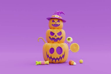 Mor arka planda Jack-o-Lantern balkabağı karakteriyle Cadılar Bayramınız kutlu olsun.. 