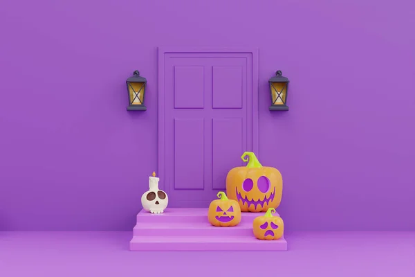 Joyeux Halloween Avec Jack Lantern Citrouilles Personnage Sur Fond Violet — Photo