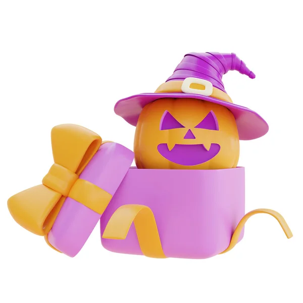 Happy Halloween Jack Lantern Pumpkins Character Purple Background Traditional October — 图库照片