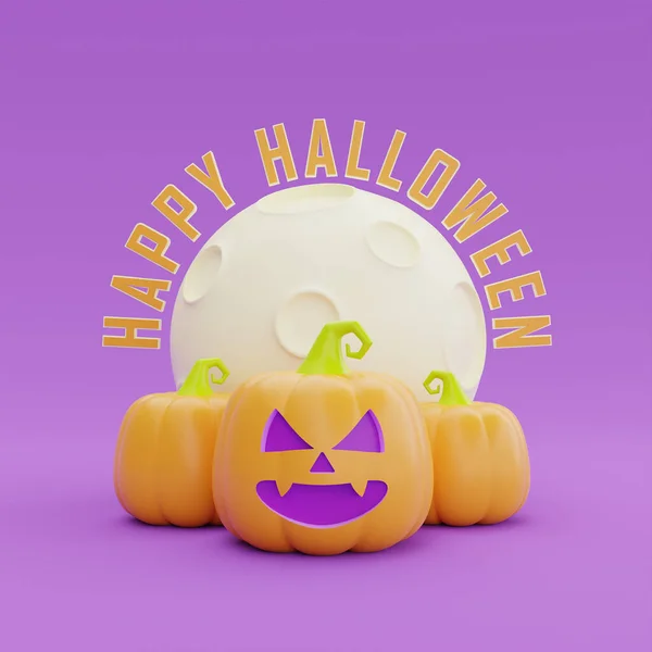 Happy Halloween Jack Lantern Pumpkins Character Moon Purple Background Rendering — Fotografia de Stock