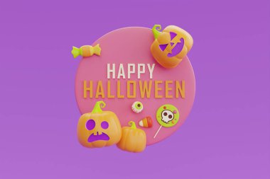 Mor arka planda Jack-o-Lantern balkabağı karakteriyle Cadılar Bayramınız kutlu olsun..