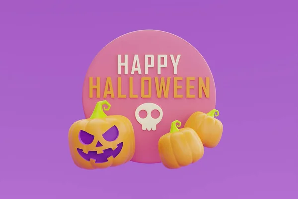 Happy Halloween Jack Lantern Pumpkins Character Purple Background Traditional October — Photo