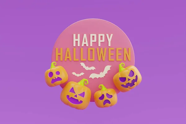 Joyeux Halloween Avec Jack Lantern Citrouilles Personnage Sur Fond Violet — Photo