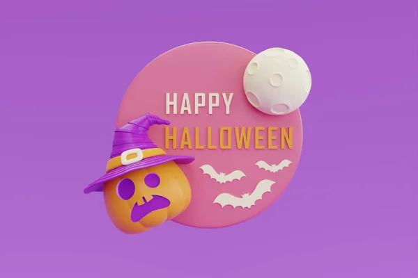 Happy Halloween Jack Lantern Pumpkins Character Purple Background Traditional October — Fotografia de Stock