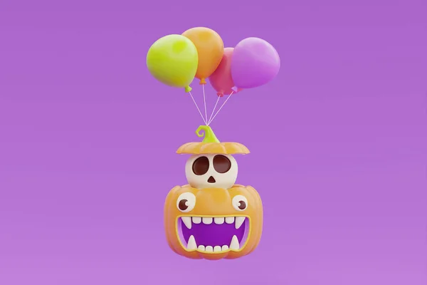 Happy Halloween Jack Lantern Pumpkin Colorful Balloon Floating Purple Background — 图库照片