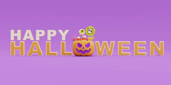 Happy Halloween Jack Lantern Pumpkins Character Purple Background Traditional October — Fotografia de Stock